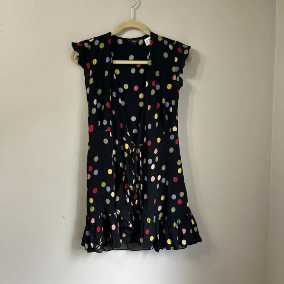 Rails Womens Multicolor Wrap Dress XS Koreen Retro Dot Ruffle Flutter Sleeve - Picture 9 of 11